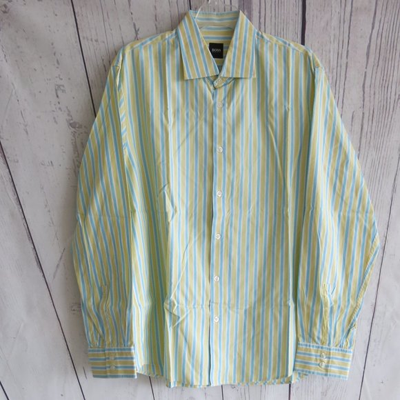 BOSS Hugo Boss Multi Color Stripe Cotton Button Down Long Sleeve Shirt - Size XL - Picture 1 of 8